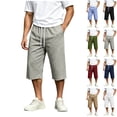 thumbnail image 1 of QSXADF Men's Capris Elastic Waist Drawstring Shorts Summer Shorts Over Knee Length Solid Drawstring Pocket Breathable Capris Men's Casual Trousers, 1 of 6