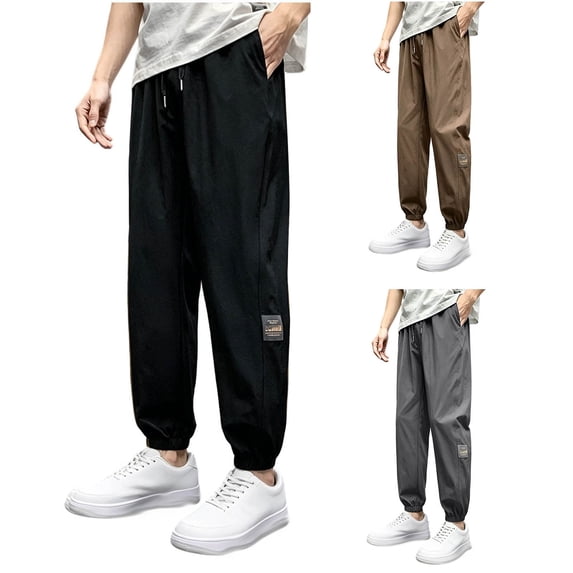 QSXADF Men's Cargo Pants Drawstring Joggers Jogger Pants Drawstring Elastic Tapered Long Pockets Trousers for Athletic Daily Routines Men's Casual Trousers