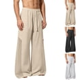 thumbnail image 1 of QSXADF Men's Elastic Waist Drawstring Wide Leg Pants Wide Leg Athletic Mesh Pants Ice Silk Fabric with Drawstring for Gym Running Summer Men's Casual Trousers, 1 of 6