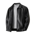 thumbnail image 1 of QSXADF Men's Leather Jacket Solid Lapel Collar Zip Up Long Sleeve Motorcycle Party Coat, 1 of 6