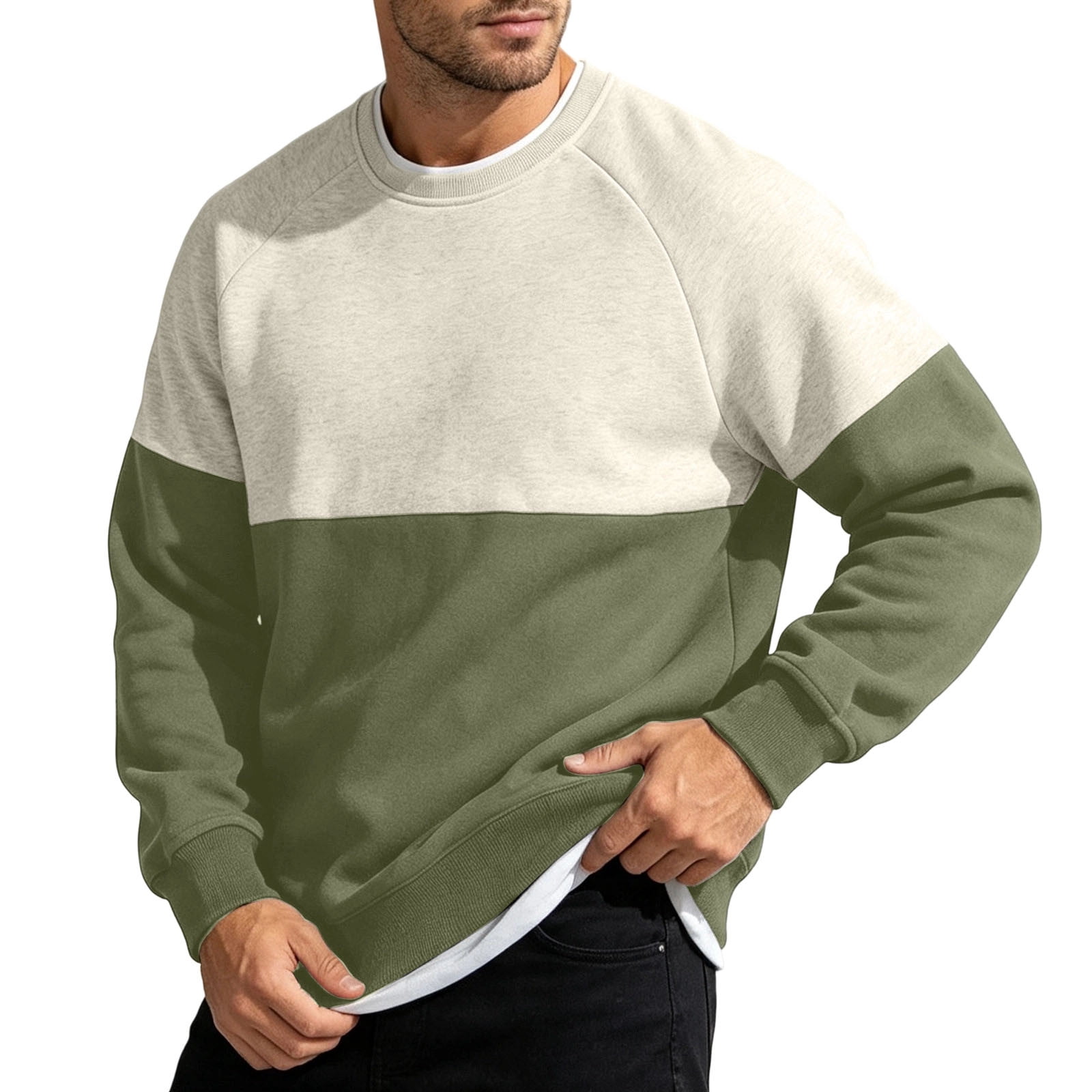 QSXADF Mens Sweatshirt Long Sleeve Color Blocking Crew Neck Soft Casual ...