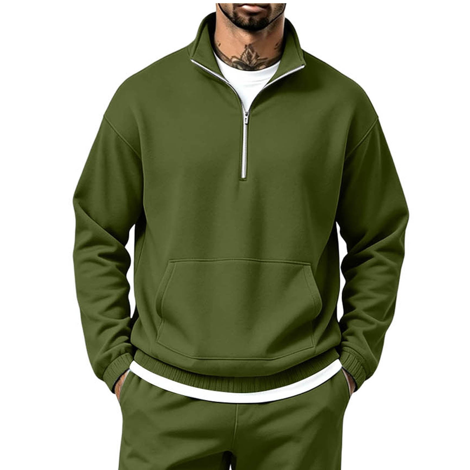 QSXADF Mens Sweatshirt Long Sleeve Half Zip Up Elastic Waist Pullover ...