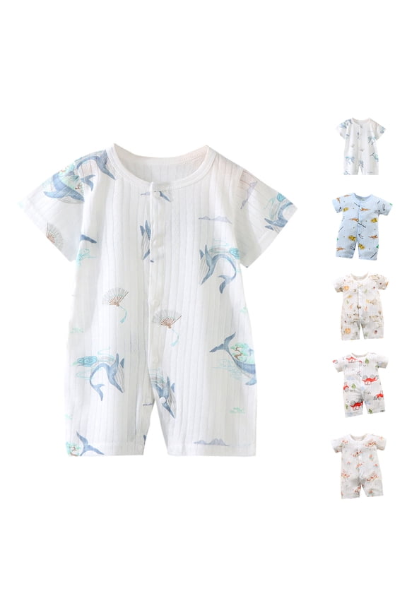 Newborn Bodysuits Infant Girls Rompers Bunny Deer Graphic Short Romper Button Neck Summer Kids Outfits