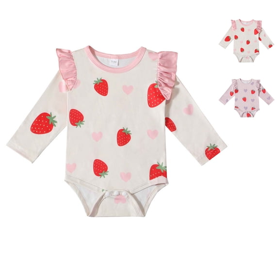 QSXADF Newborn Bodysuits Infant Girls Rompers Girl Baby Girl Strawberries Printing Long Sleeve Bodysuits Crawler Clothing