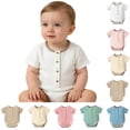 thumbnail image 1 of QSXADF Newborn Bodysuits Infant Girls Rompers Solid Color Summer Short Sleeve Romper Gauze Fabric Infant Outfits, 1 of 4