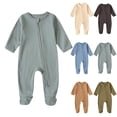 thumbnail image 1 of QSXADF Newborn Bodysuits Infant Girls Rompers Solid Long Sleeve Footed Bodysuits Zipper Round Neck Infant Outfits, 1 of 3