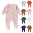 thumbnail image 1 of QSXADF Newborn Bodysuits Infant Girls Rompers Solid Long Sleeve Footed Romper With Zipper Round Neck Infant Outfits, 1 of 7