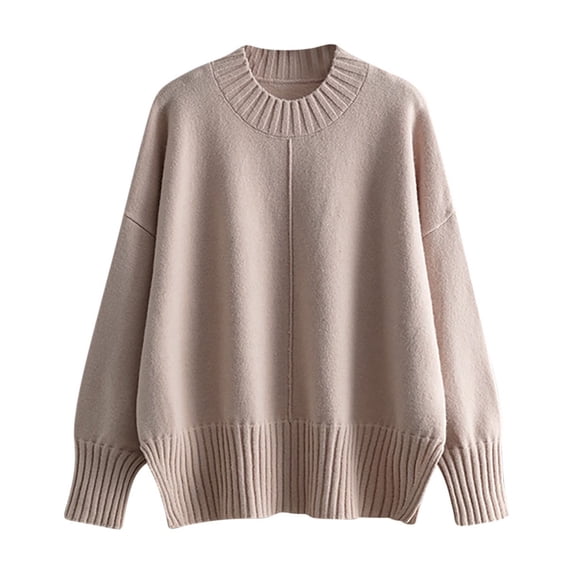 QSXADF Pullover Sweaters for Women Crewneck Side Slit Hem Knit Tops