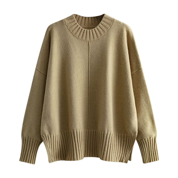 QSXADF Pullover Sweaters for Women Crewneck Side Slit Hem Knit Tops