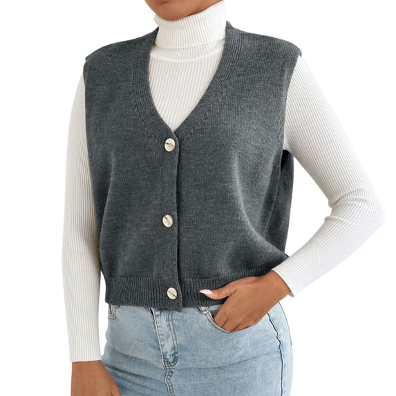 QSXADF Sweater Vests for Womens Solid V Neck Knitted Sleeveless Button Down Casual Lightweightful Daily Women Outdoor Jacket