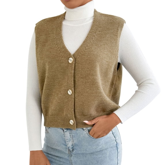 QSXADF Sweater Vests for Womens Solid V Neck Knitted Sleeveless Button Down Casual Lightweightful Daily Women Outdoor Jacket