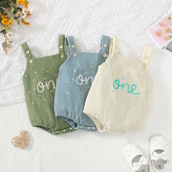 QSXADF Toddlers Sleeveless Overalls Onesie Romper Unisex Sleeveless Corduroy Romper With Embroidery Relaxed Casual Little Kid's Jumpsuits