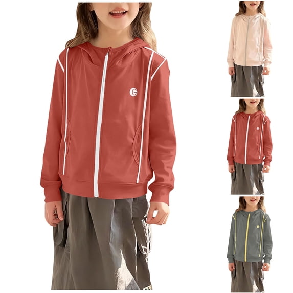 QSXADF Unisex Boys And Girls Sport Zip Up Hoodie Jacket Kids Long Sleeve Loose Hooded Zip Up Sport Jacket with Pockets Breathable Comfortable Daily Activity Top Children's Outwear