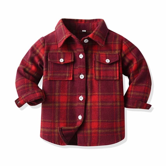 QSXADF Unisex Boys and Girls Long Sleeve Plaid Shacket Long Sleeve Button Front Cardigan Coat Casual Daily Fall Winter Coat for Children