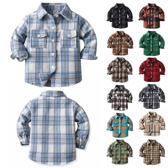 QSXADF Unisex Boys and Girls Long Sleeve Plaid Shacket Toddler Long Sleeve Breasted Cardigan Coat Casual Fall Winter Coat for Children