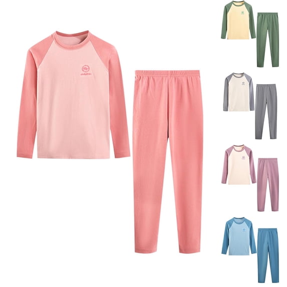 QSXADF Warm Thermal Underwears Set for Kids Long Sleeve Graphic Raglan Top and Pants Base Layer Winter Warm Loose Home Sleep Children Clothing Set