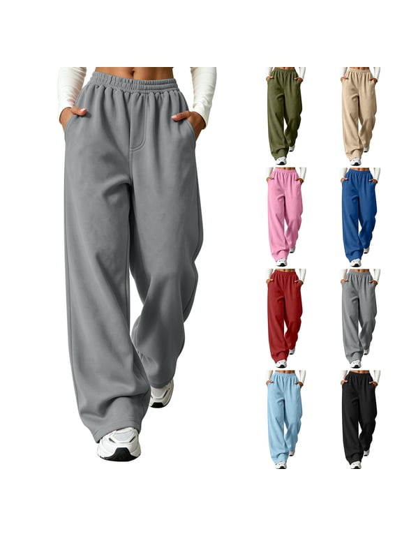 Wide Leg Pants For Women Sport Palazzos Pants High Waist Stretch Loose Wide Leg Solid Sweatpants with Pockets for Gym Warm Ups and Home Rest Women's Pants