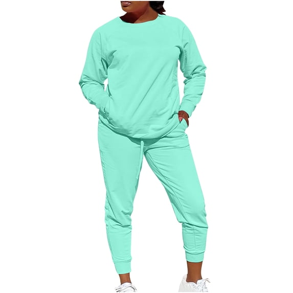 QSXADF Women 2 Piece Sweatsuit Set Fall Thin Long Sleeve Crew Neck Top And Pants Outfits