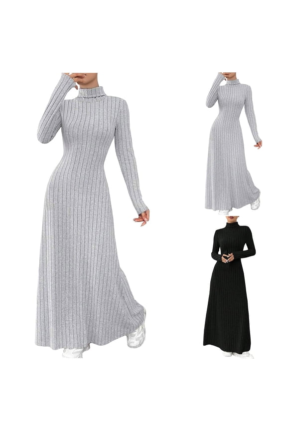 Women Fall Winter Long Sleeve Dresses Maxi Dress Comfortable Fashionable Knitted Round Neck Knee Length Solid Slim Women's Dresses Vacation Dress