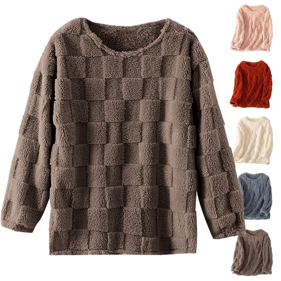 QSXADF Women Fleece Jackets Fuzzy Long Sleeve Sleepwear Pajama Loungewear Long Sleeve Round Neck Casual Daily Wear Soft Fabric Home Sleepwear Ladies Loungewear