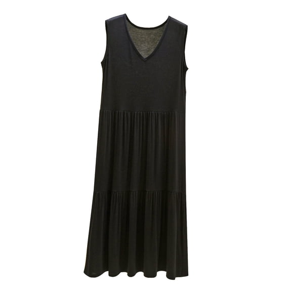 QSXADF Women Nightgown Pleated Sleeveless T-Shirt Dress Nightgown Modals Solid Sleeveless Long Length Maxi Style Modals Fabric Solid Home Sleepwear Ladies Loungewear
