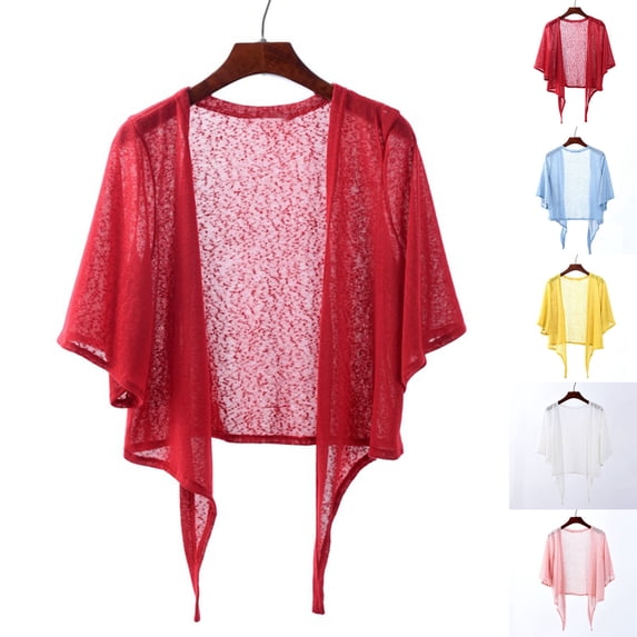 QSXADF Women's Boleros Cardigan Ties Front Shrugs Short Sleeve Plus Size Open Front Crochet Cardigan Lightweightful Summer Shrugs Women's Coats