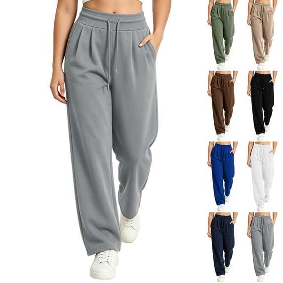 QSXADF Women's Casual Straight Leg Pants Drawstring Pants Drawstring Solid Sweatpants with Elastic Waist and Pockets for Home Lounging Days Women's Pants