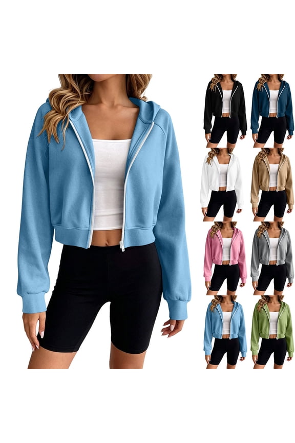 Women's Long Sleeve Cropped Jacket Loose Coat Solid Short Hooded Raglan Sleeve Jacket Casual Cropped Lightweightful Open Women's Coats