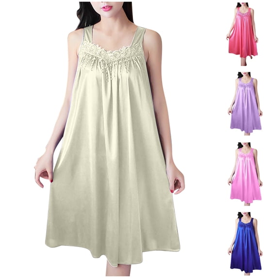 QSXADF Women's Nightgowns Sleep Shirts Sleepwear Dress Nightdress Solid V-Neck Sleeveless Long Nightgown Dress For Home Women Summer Pajamas Soft Loungewear