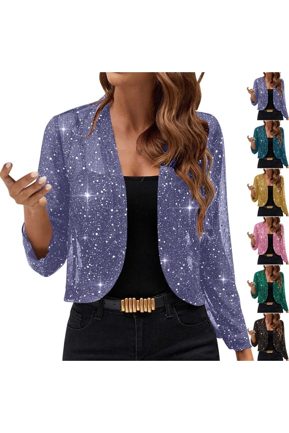 Women's Sequin Cardigan Long Sleeve Shiny Jacket Women's Solid Sheer Shiny Open Front Lightweightful Breathable Cardigan Party Women's Coats