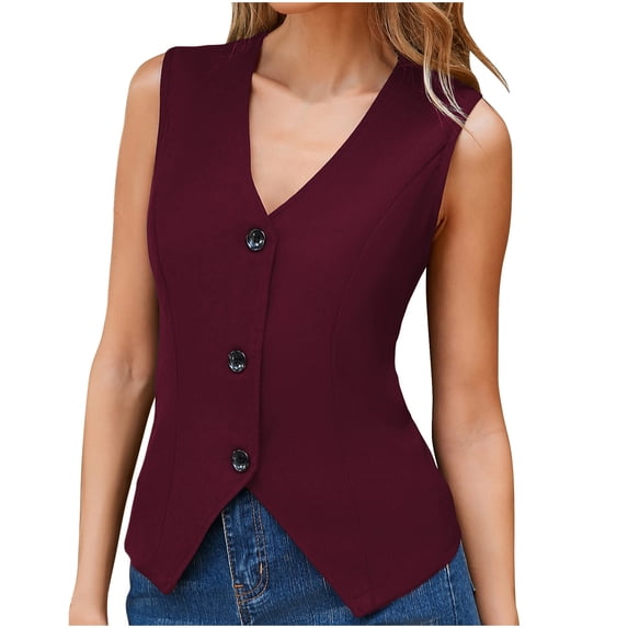 QSXADF Women's Sleeveless Blazer Vests Button Closure V Neck Hoodless Solid Fall Casual Ladies Outdoor Jacket