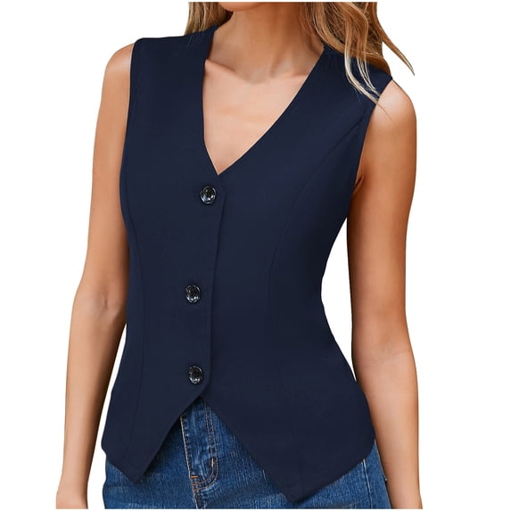 QSXADF Women's Sleeveless Blazer Vests Button Closure V Neck Hoodless Solid Fall Casual Ladies Outdoor Jacket