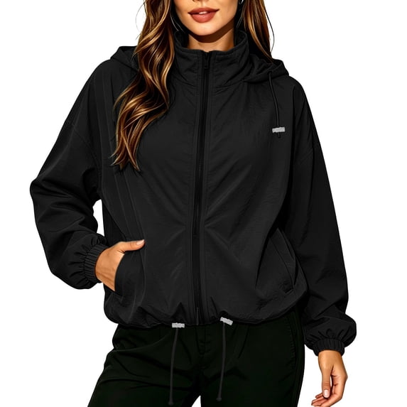 QSXADF Women's Windproof Jackets Waterproof Hiking Long Sleeve Sun Protection Zip Up Hooded Windbreaker Lady's Outdoor Coat