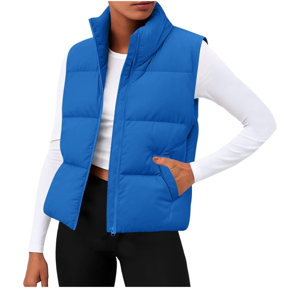 QSXADF Women's Winter Warm Puffer Vests Padded Cotton Lined Sleeveless Solid Casual Ladies Outdoor Jacket