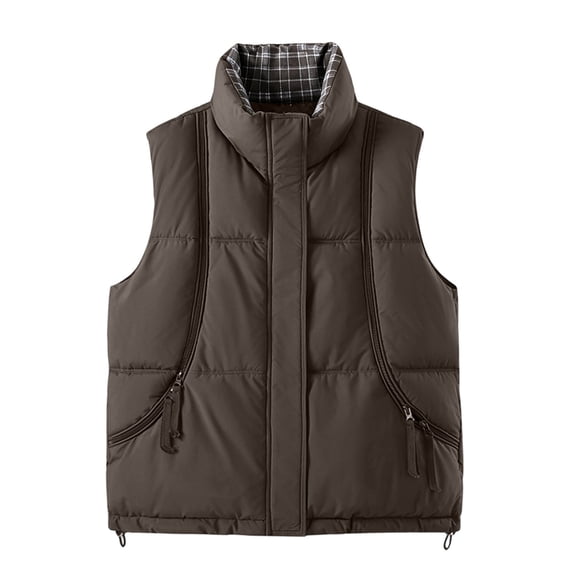 QSXADF Women's Winter Warm Puffer Vests Stand Collar Quilted Waterproof Zipper Pockets Sleeveless Solid Ladies Outdoor Jacket