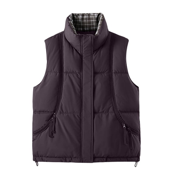 QSXADF Women's Winter Warm Puffer Vests Stand Collar Quilted Waterproof Zipper Pockets Sleeveless Solid Ladies Outdoor Jacket