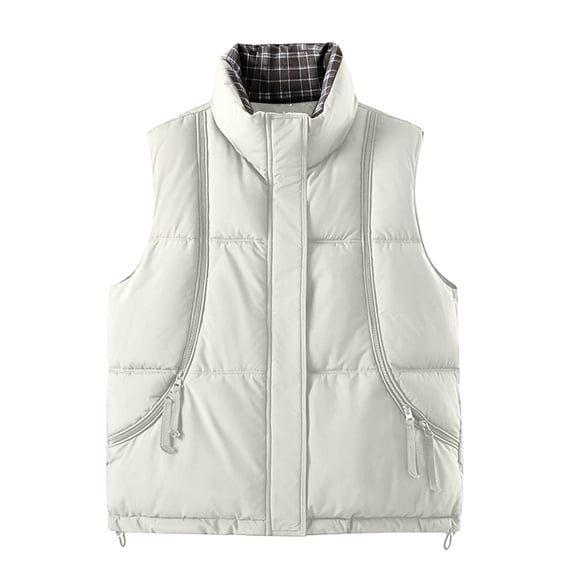 QSXADF Women's Winter Warm Puffer Vests Stand Collar Quilted Waterproof Zipper Pockets Sleeveless Solid Ladies Outdoor Jacket