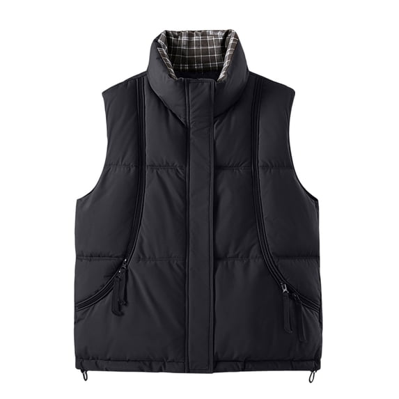 QSXADF Women's Winter Warm Puffer Vests Stand Collar Quilted Waterproof Zipper Pockets Sleeveless Solid Ladies Outdoor Jacket
