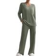 thumbnail image 1 of QSXADF Womens Pajama Set Fall Winter V Neck Long Sleeve Knit Top + Pants Sleepwear, 1 of 6