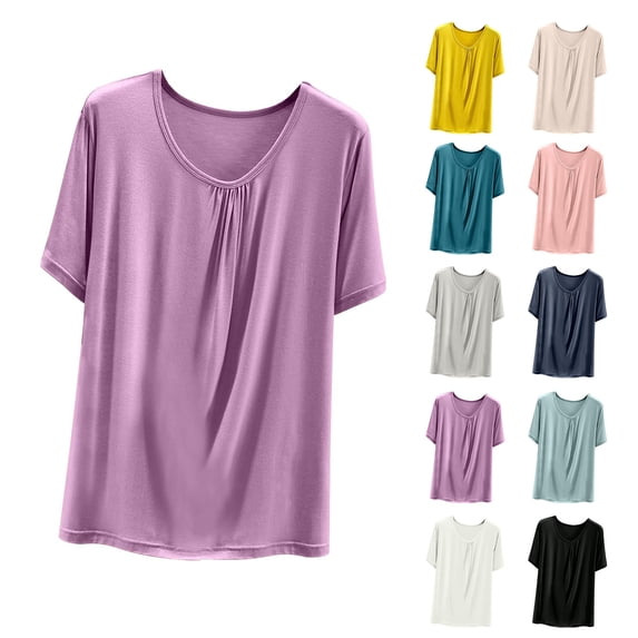 QSXADF Womens Pajama Tops Sleep Shirts For Women Women's Short Sleeve Pajama Top Round Neck Solid Color Lightweight Simples Home Sleepwear Ladies Loungewear