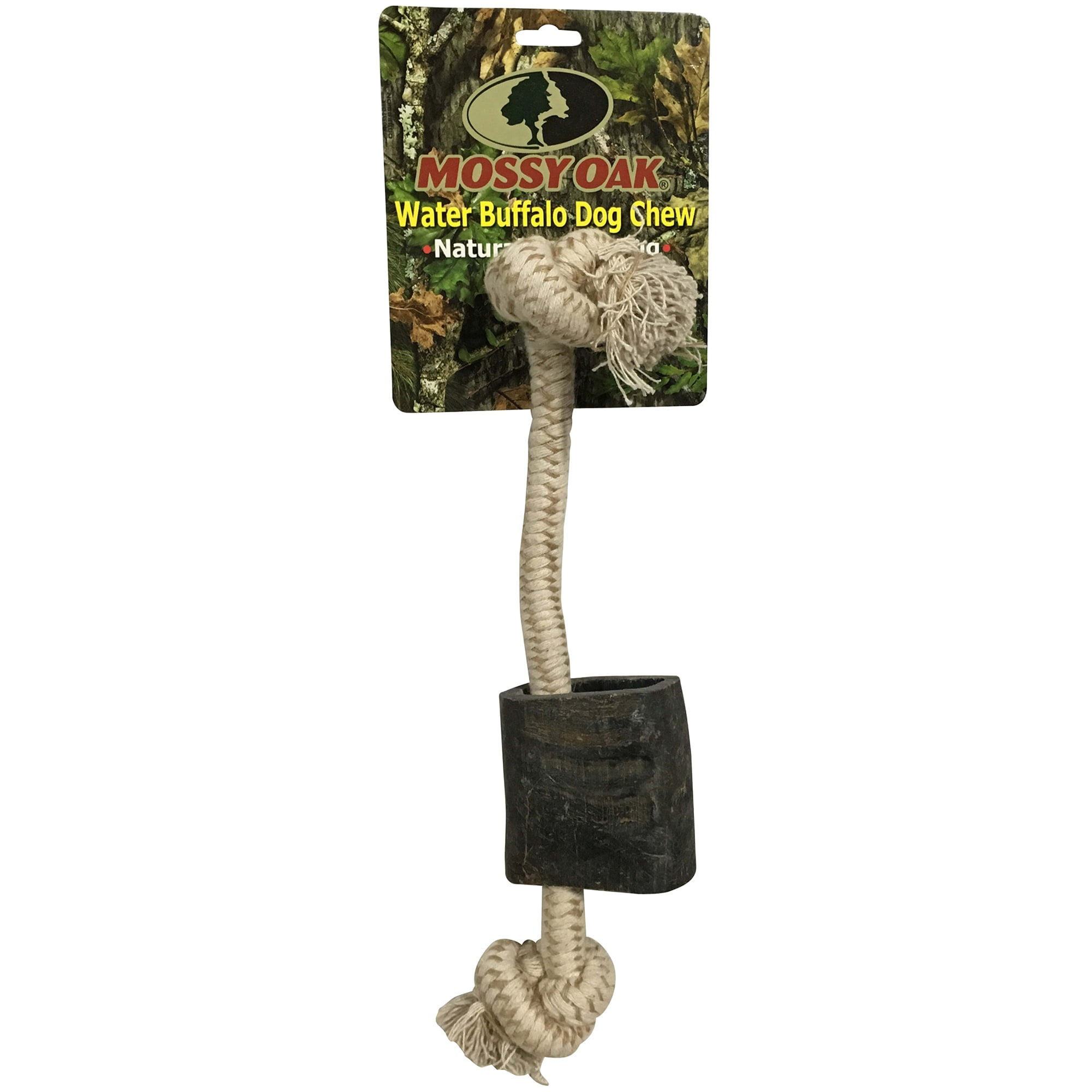 Mossy Oak: Water Buffalo Horn & Tug Dog Chew - 12" Knotted Natural Cotton Rope, Pet Toy, Preservative Free Horn, Long-Lasting, Combines Play & Chewing