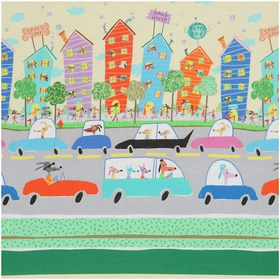 QT Fabrics Amanda Haley Dogtown 18'' Panel Border Fabric, Pale Yellow