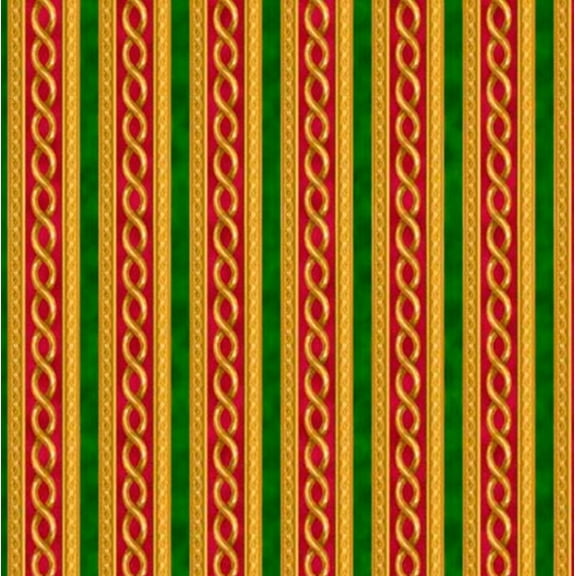 QT Fabrics Christmas Stripes Red Green Gold 100% Cotton Price per Yard