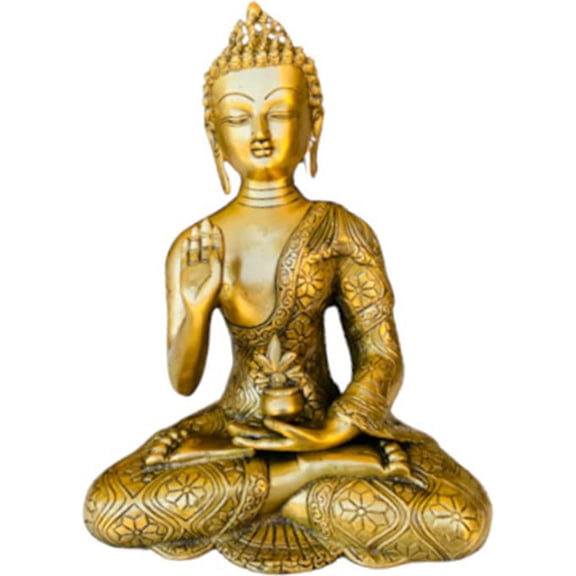 QT S Buddha Brass Statue Blessing Antique Tibetan Buddha 11 in Idol for Peace, Meditation & Protection Traditional Siddhartha Sculpture Handmade in Nepal - Famous in Tibet India China Thai & Buddhism