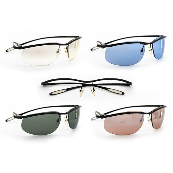 QT-SUN Spex Rimless - Kit Pack - 1 Frame w/ 4 Fashionable Magnetic Clip-On Sunglass Lenses - Outdoor Activity Men and Women - Black