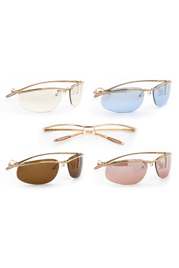 Rimless - Kit Pack - 1 Frame w/ 4 Fashionable Magnetic Clip-On Sunglass Lenses - Outdoor Activity Men and Women - Gold