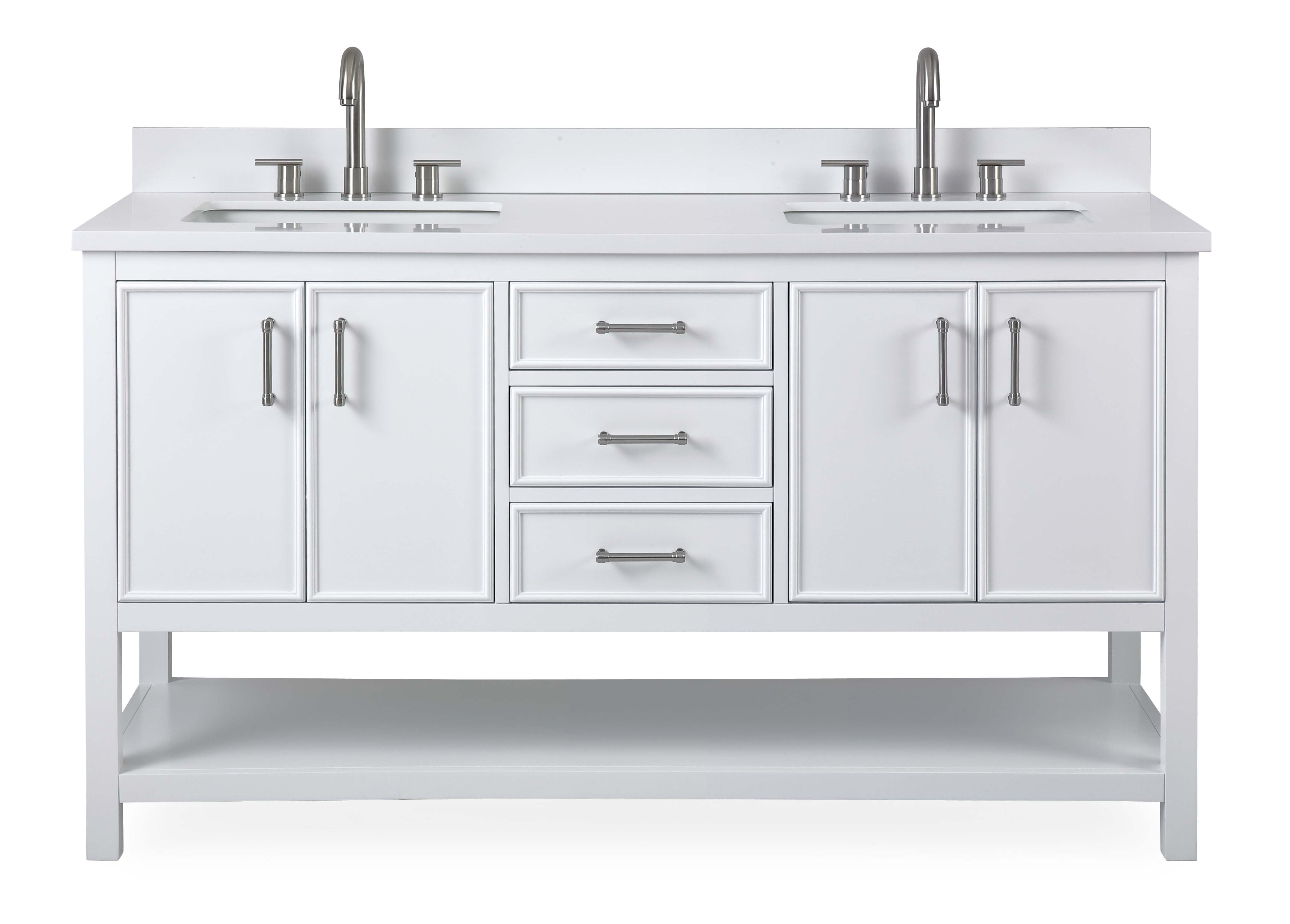 Felton 60" White Wood Double Sink Bathroom Vanity with Quartz Top