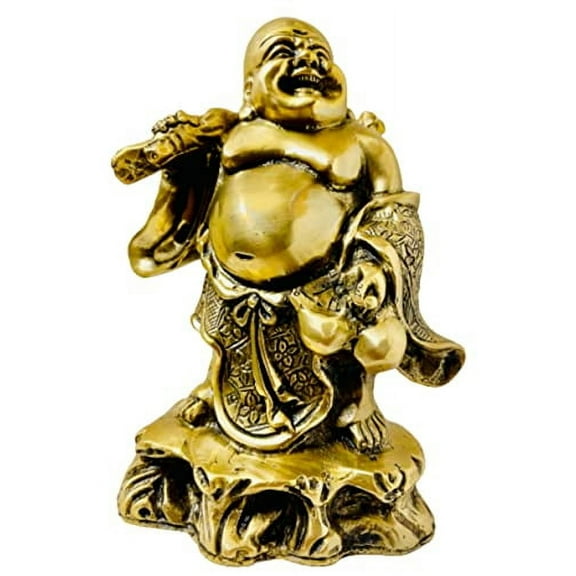 QT Tibetgan Laughing Buddha Brass Statues for Luck & Happiness, Laughing Buddha Figurines Sculptures - Handmade in Nepal