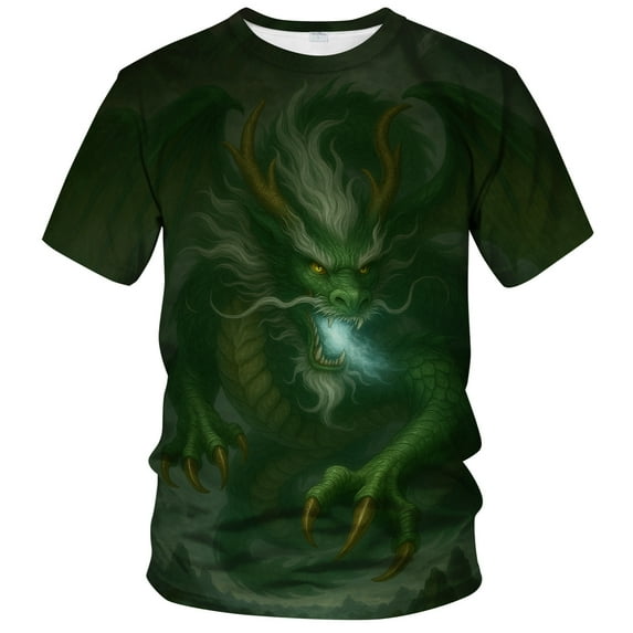 QTAGTESS Men's Chinese Dragon Graphic T-Shirt Anime Mythical Beast Tee Gothic Fantasy Creature Shirt