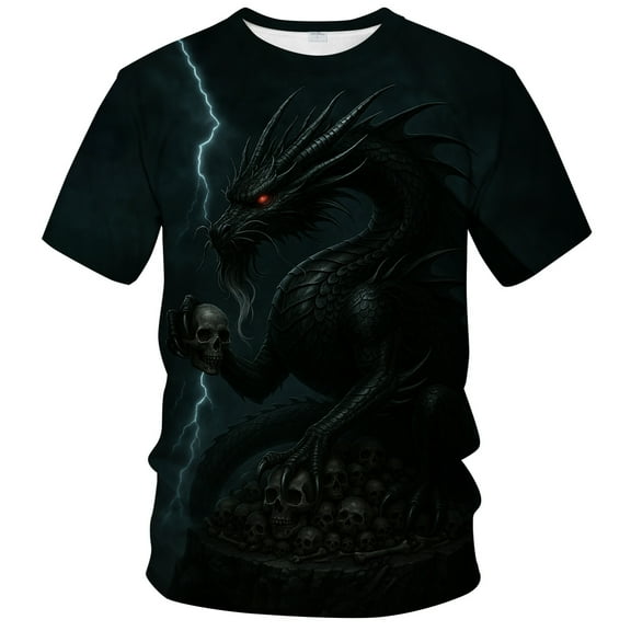 QTAGTESS Men's Chinese Dragon Graphic T-Shirt Anime Mythical Beast Tee Gothic Fantasy Creature Shirt